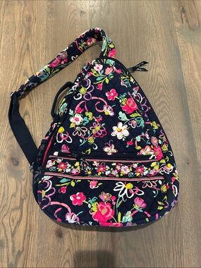 Vera Bradley Navy Floral Quilted Crossbody Sling Bag